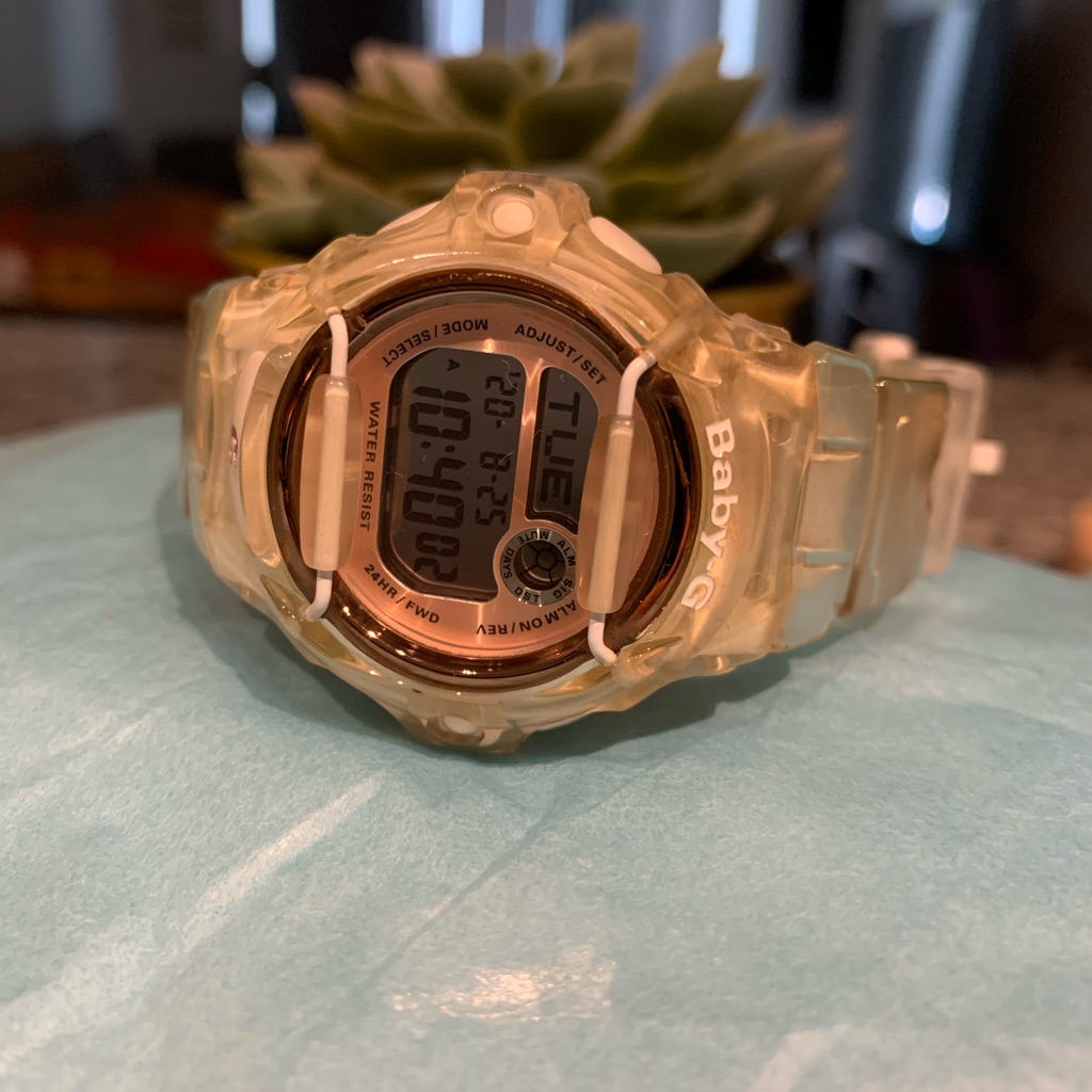 Womens Baby G Shock Rose Gold Clear Band 75$